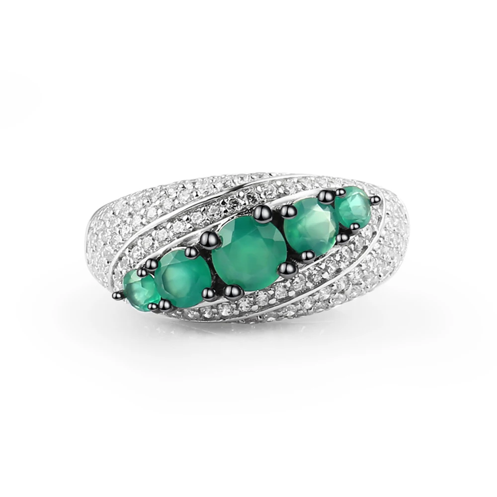 Gem's Ballet 1.22Ct Натуральный Зеленый Агат Старинные Кольца Роскошные Круглые