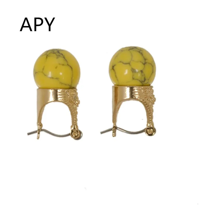 APY Accessories Vintage Style Red/Yellow Round Dangle Earring Classical Natural Stone Earrings for Women Fashion Jewelry | Украшения и