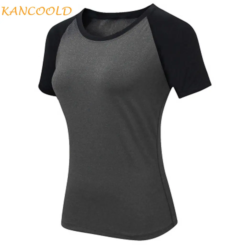 Женский спортивный топ KANCOOLD серый укороченный для йоги с коротким рукавом