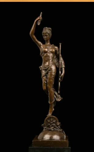 Art Deco Sculpture Beautiful Woman Goddess Girl Hold Trump Bronze Statue Signed | Statues &amp Sculptures