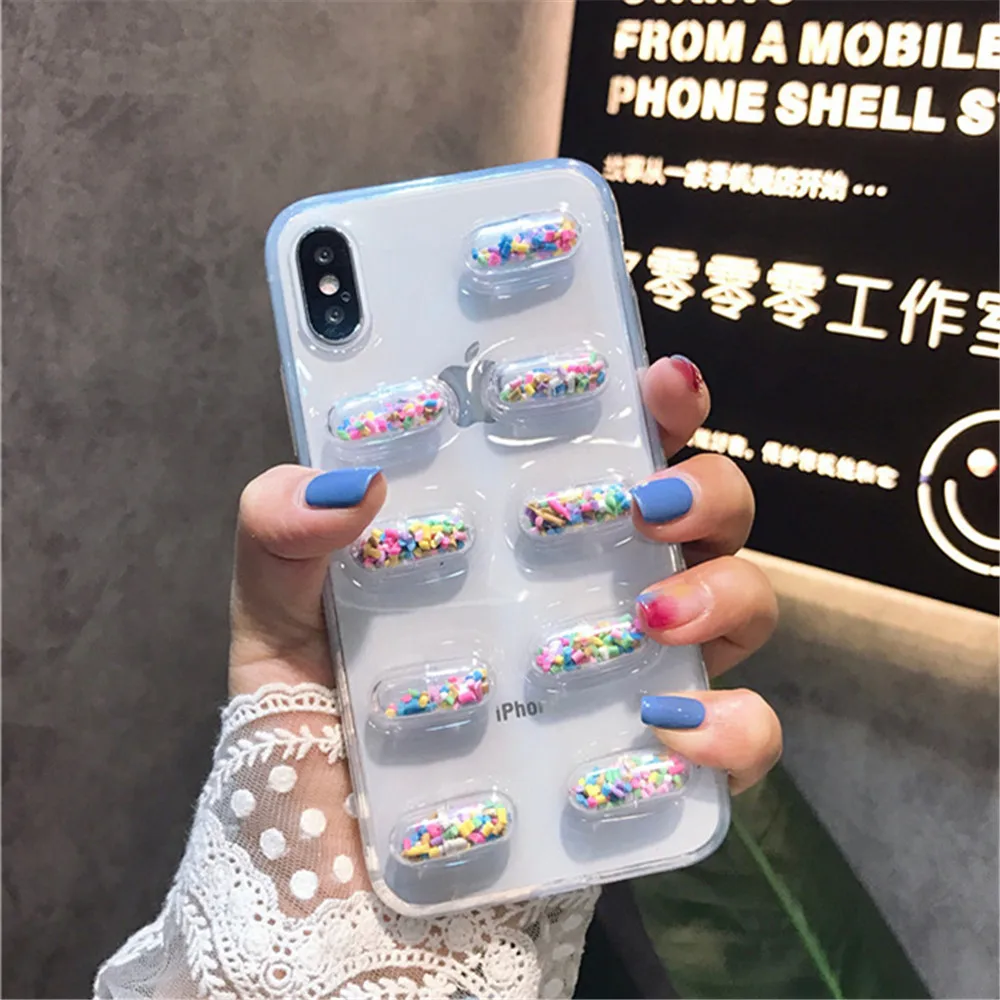 Phone Case For iPhone 7 Capsule 3D Pills High quaity Soft Silicon TPU Anti-knock Back Cover 6 S 8 X Plus Coque Fundas |
