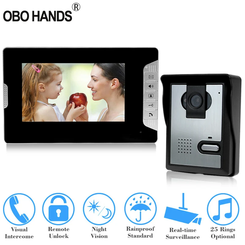 OBO 7 ''TFT LCD цветной проводной видео дверной звонок домофон домашний телефон для