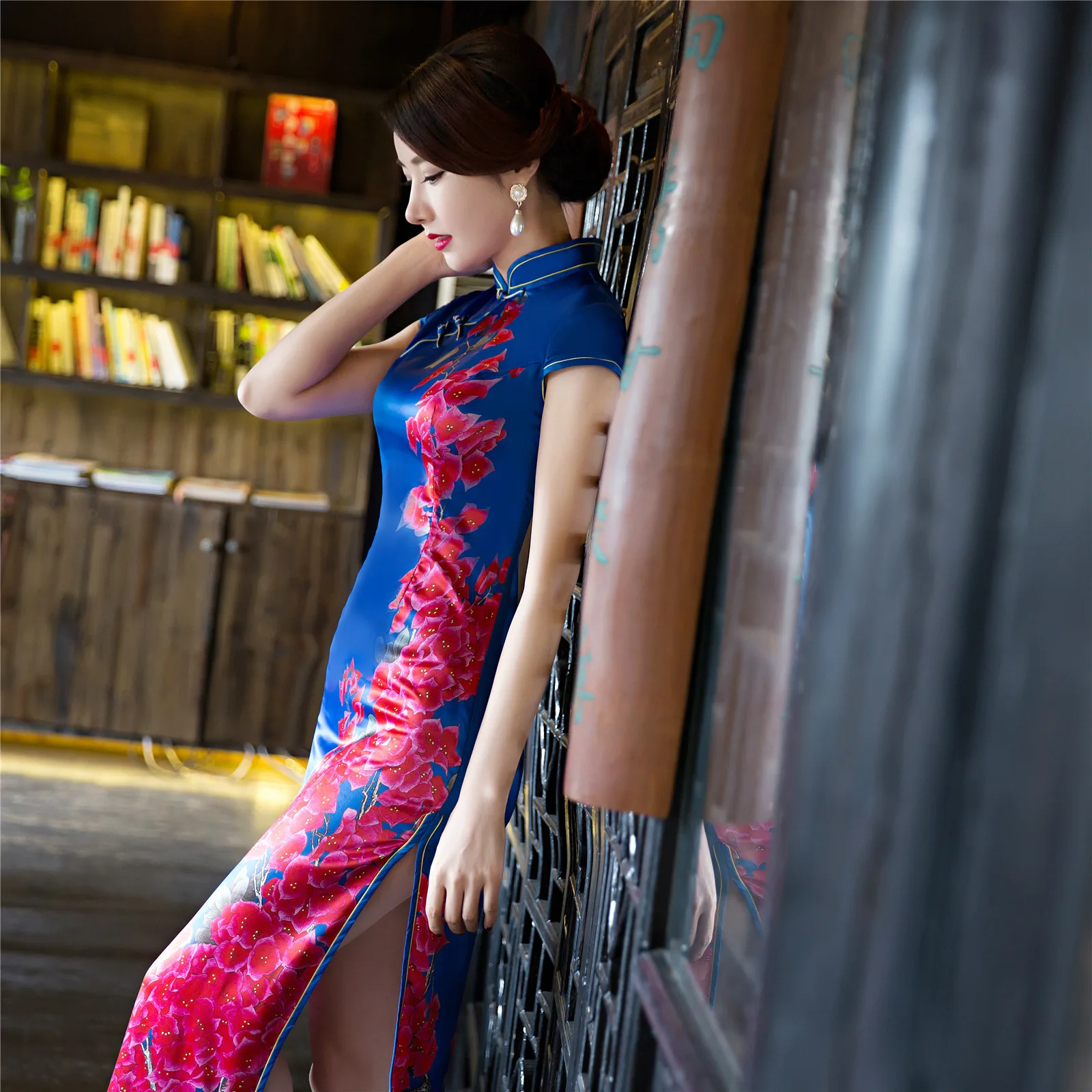 Традиционное кружевное платье Ципао в китайском стиле длинный Шелковый с