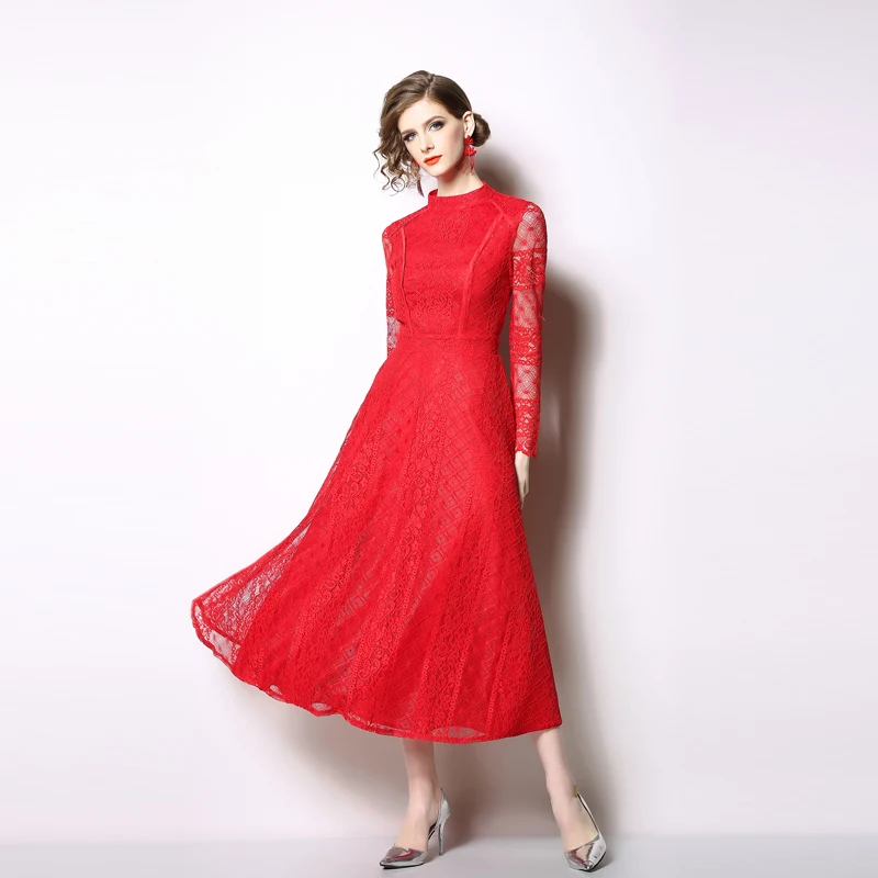 

ZW9124 Station Lace Dresses Mid-length New Style Receiving Waist for the Spring Festival of 2019