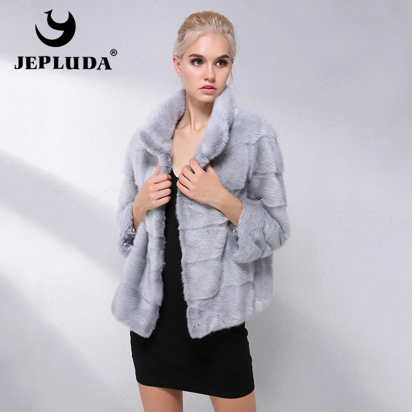 JEPLUDA Изысканная женская норковая шуба из натурального меха реального с воротником стоячим меховая куртка зима для женщин короткая пригородная зимняя женская куртка норковая настоящее меховое пальто для женщин зима