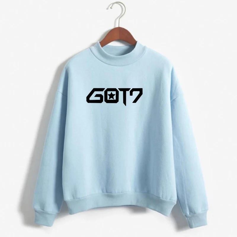 K-Pop корейский стиль Never Ever Got7 толстовка женская Повседневная с длинным рукавом пуловер уличная флисовая толстовка с капюшоном Kpop Got 7 - Цвет: Небесно-голубой