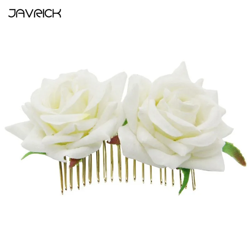 White JAVRICK, женские, винтажные, имитация, бархат, роза, цветок, заколка для волос, свадебные, для фламенко, танцовщицы, металлическая расческа для волос, вечерние заколки для волос - Цвет: White
