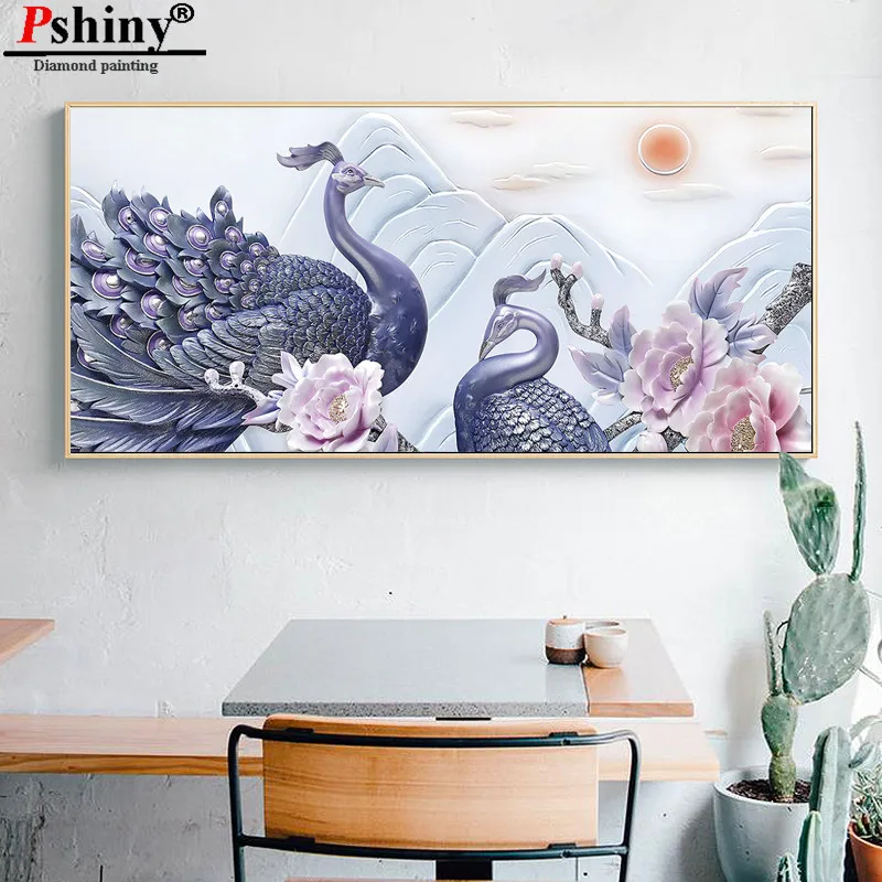 PSHINY DIY 5D алмазная вышивка Продажа фиолетовые картины с изображением павлина из