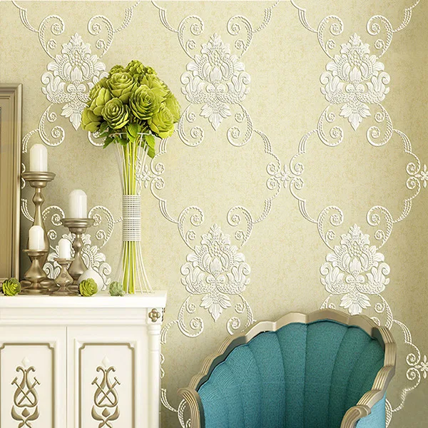 Light Beige Пасторальные нетканые Дамасские обои рулон Papel Pintado спальня гостиная ТВ фон обои цветок Papel де Parede 3D - Цвет: Light Beige
