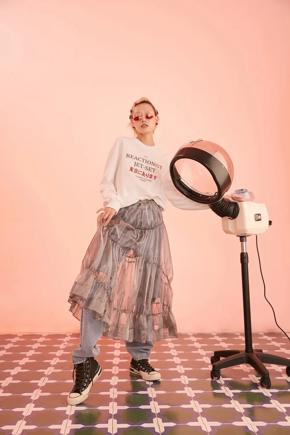 Samstree Vintage Mesh Sweet Women Skirts, Autumn Fashion Mid Waist A-Line Female Skirt Gray Elegant Office Lady Bottoms