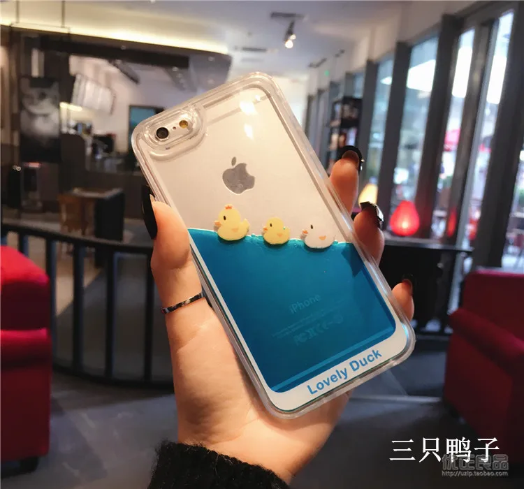 Чехол для iPhone 12 мягкий 3D чехол с плавающей жидкостью и желтой уткой 11 X XS Max XR 8 6S Plus