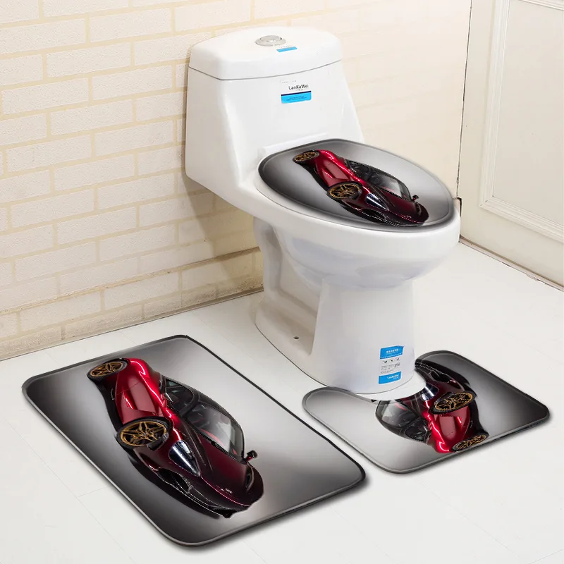 Бесплатная доставка 3 шт. красный гоночный автомобиль Banyo ванная комната ковер