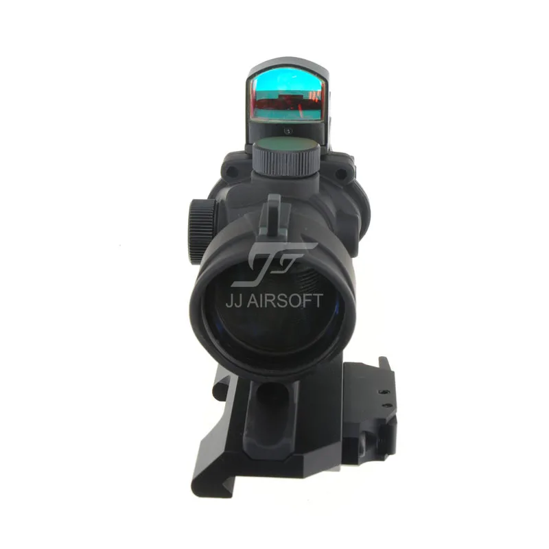 JJ Airsoft ACOG Style 4x32 Scope with Mini Red Dot AC12033 Bobro Quick Release / QD Mount (Black/Tan) | Спорт и развлечения