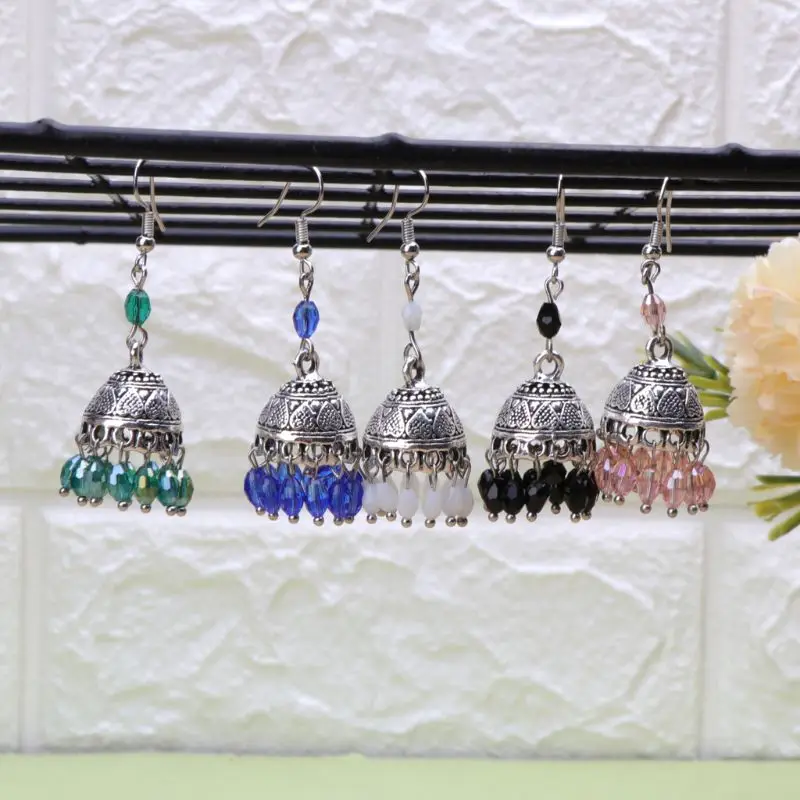 Ретро Индийский Болливуд Jhumka Jhumki Кристалл женские висячие серьги Этническая
