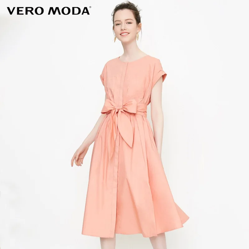 Vero Moda 2019 летнее женское платье розовое для работы эластичное боковое с разрезами