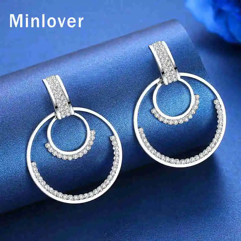 Minlover серебряный цвет уникальный дизайн двойной круг Свадебные Висячие серьги