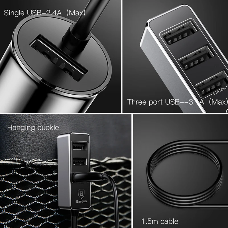 Baseus 4 USB Multiple Expander Car Charger 5.5A Ports Fast Car-Charger Adapter For iPhone Samsung Xiaomi Mobile Phone | Мобильные