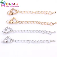 olingart 80mm 16pcslot peach heart silver platedgold used for necklace bracelet crimp ends extended chains tails clasp