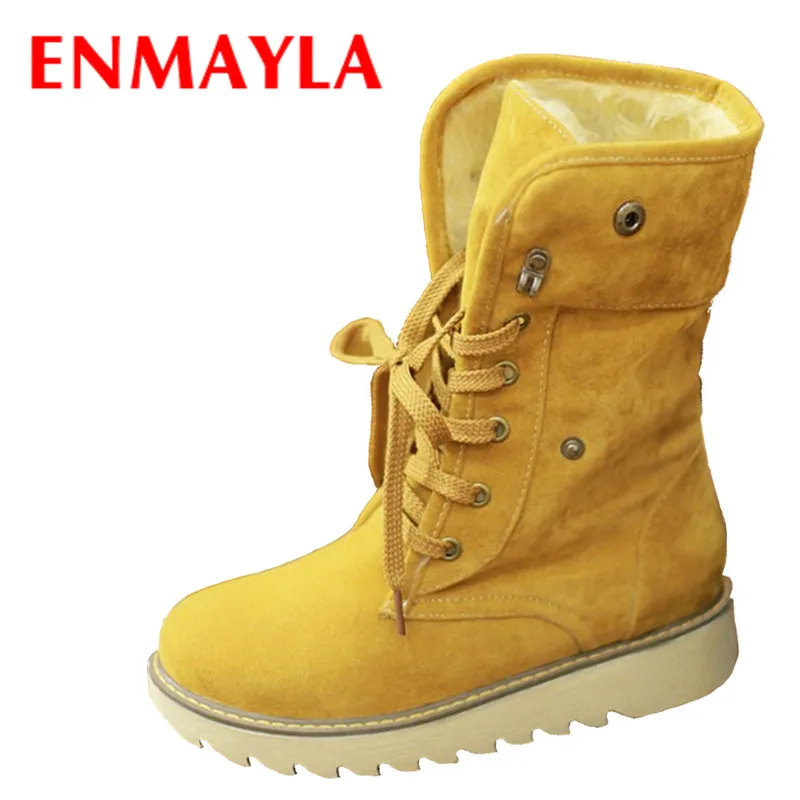 ENMAYLA/женские зимние ботинки короткие однотонная повседневная обувь на плоской