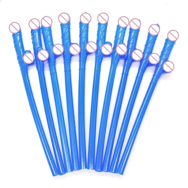 Blue 10 шт соломинка в виде пениса, девичник, вечерние, одноразовые, вечерние, для взрослых, пластиковые, для питья, Вилли, соломенные, вечерние - Цвет: Blue