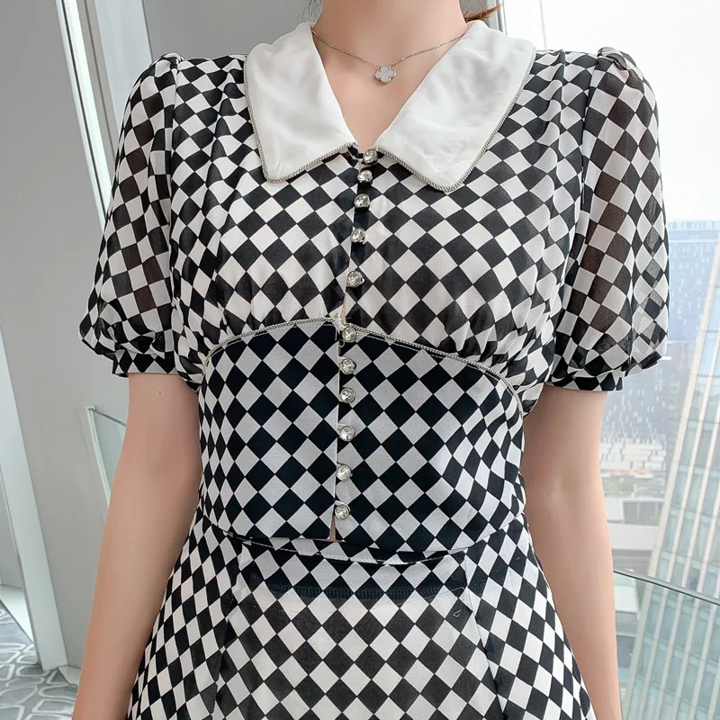 Женский комплект из 2 предметов шифоновый стильный клетчатый костюм летняя