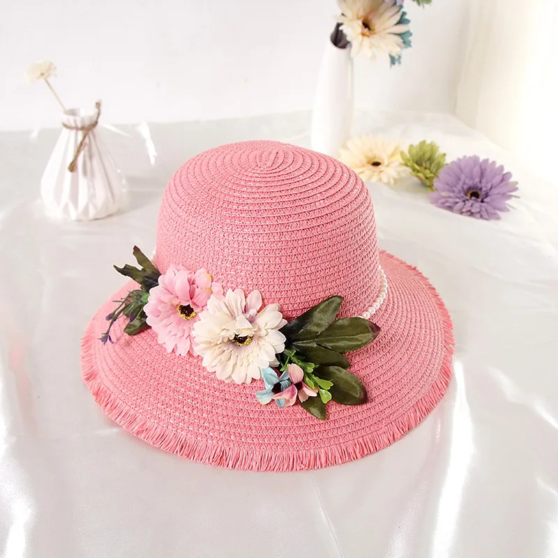 Летние женские соломенные шляпы пляжные cap Панама floppy Шапки девушки цветочные