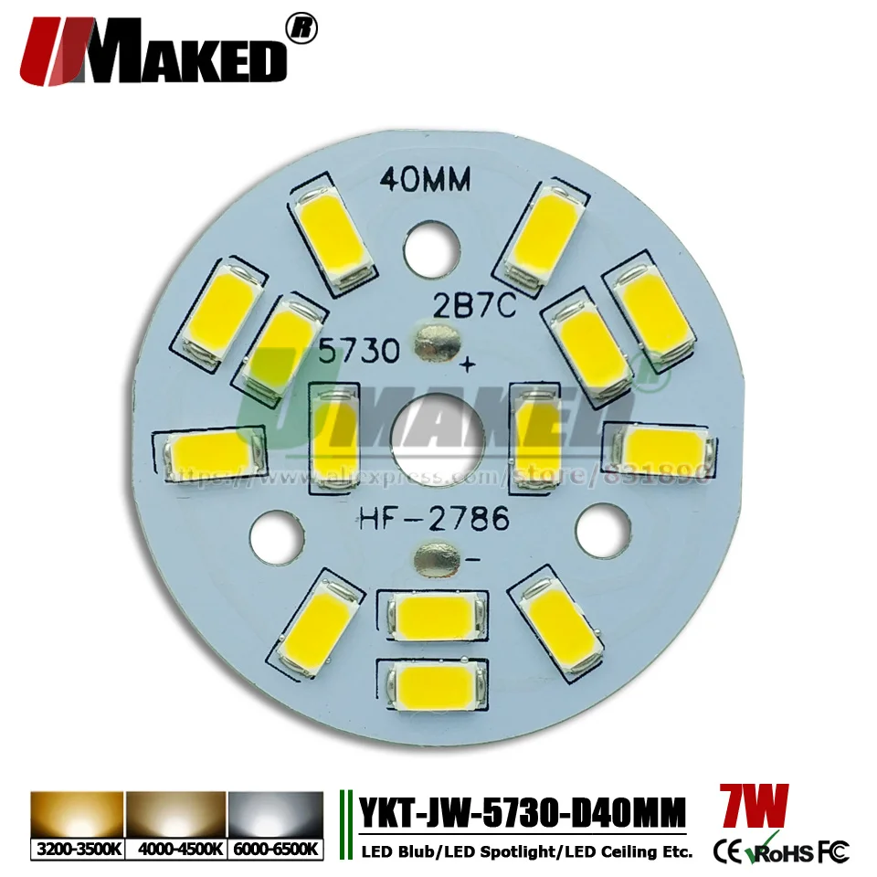 UMAKED 7W 40mm LED PCB Свет установленный SMD 5730 СИД алюминиевая пластина лампы