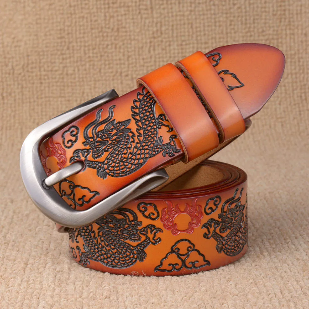 Мужской ремень с пряжкой Cinto винтажный дизайнерский из натуральной кожи драконом