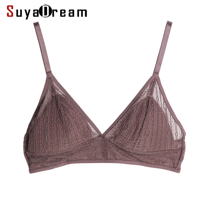 Женский бюстгальтер без косточек SuyaDream 100% натуральный шелк подкладка и кружево 3/4