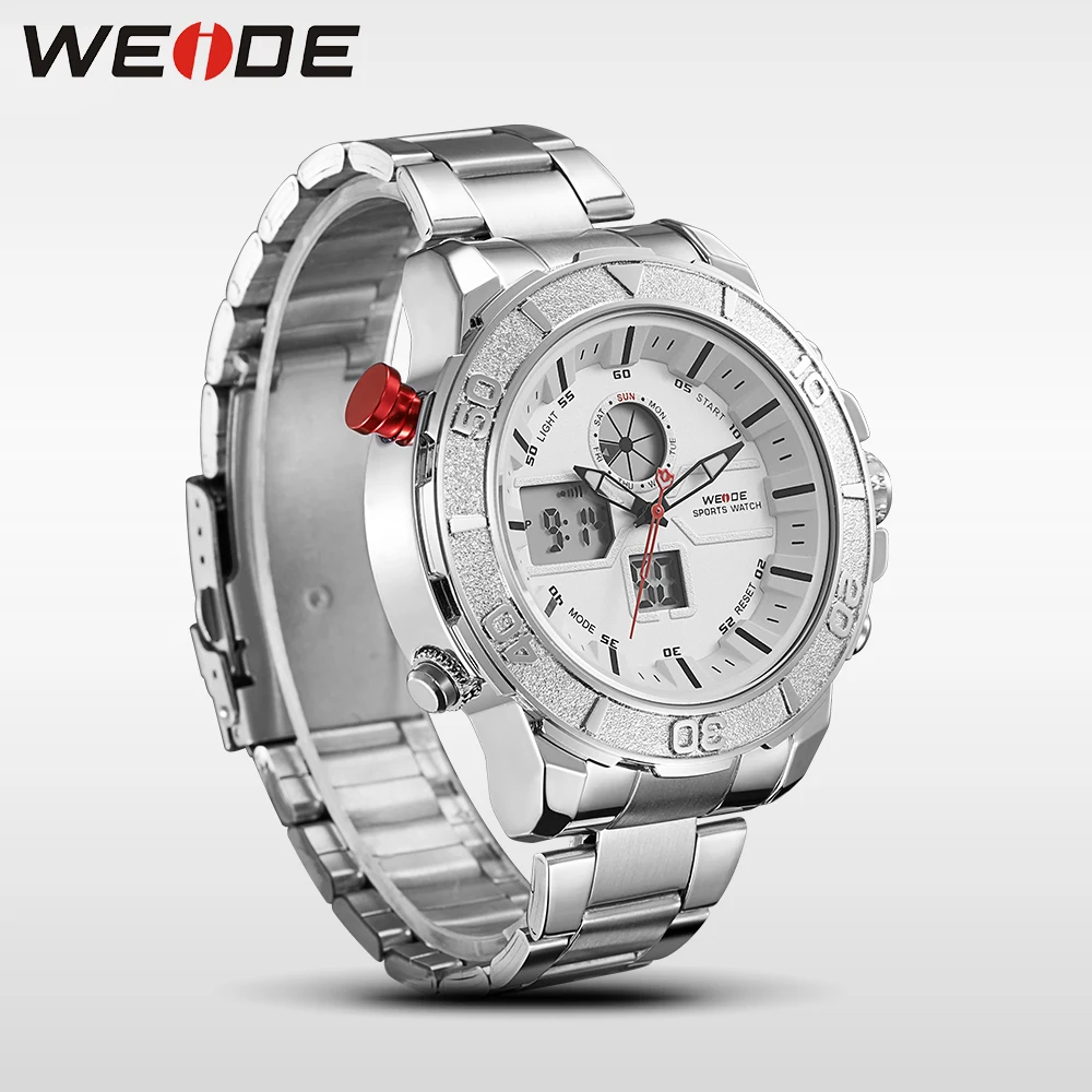 Weide часы Роскошные спортивные из нержавеющей стали с серебряной датой цифровые