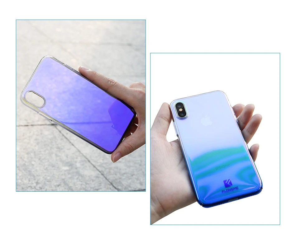 New Floveme Чехол для мобильного телефона iPhone X 8 7 6S 6 plus холодный Градиент Blue Ray PC прозрачная задняя крышка телефона Интимные аксессуары Капа чехол на айфон X 7 8 Plus чехол на айфон 6s 6 6 S Plus