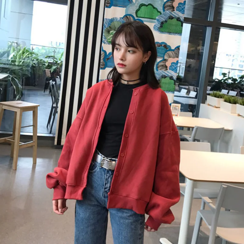 Женский осенний кардиган BF свободный свитер с длинными рукавами и круглым