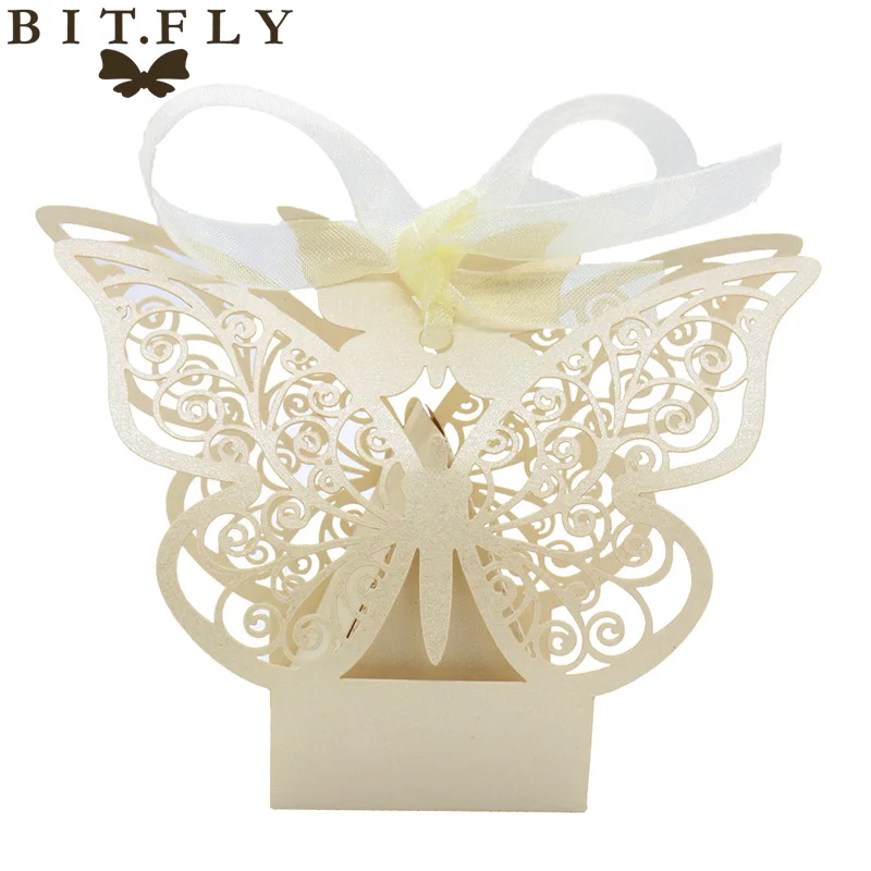50 шт. коробка конфет свадебный подарок сумка Бумага декор в виде бабочек с бантом