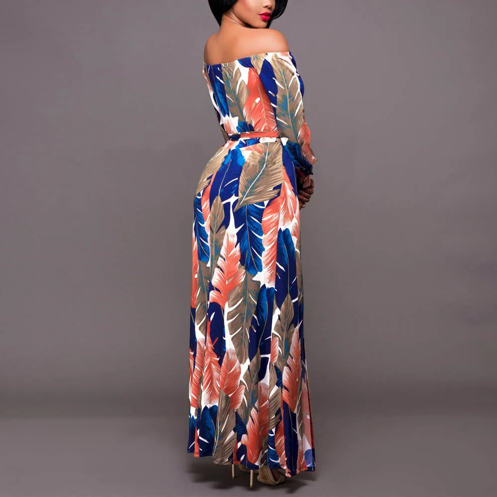 Nuojin лист печатных dress женщины чешские длинным рукавом весна лето платья сплит