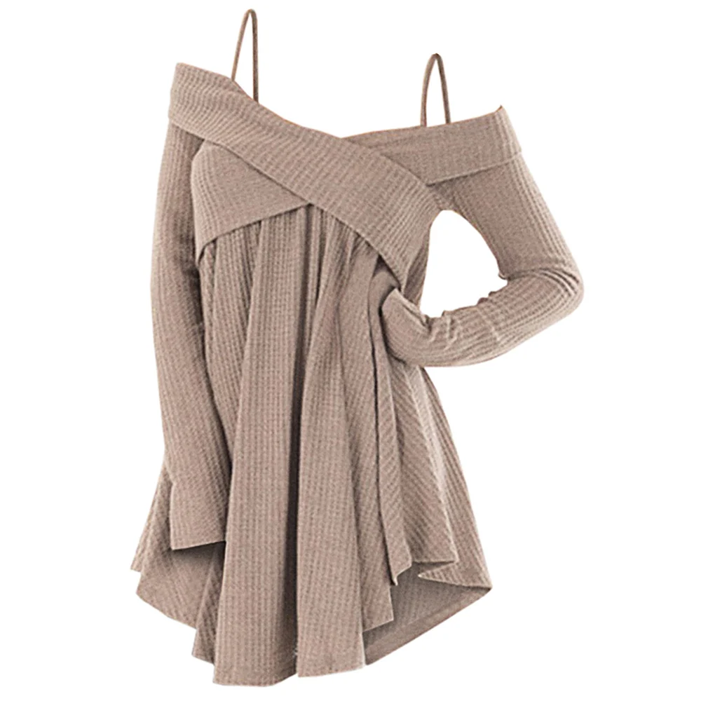 Wonder 2019 new Sweater Women Pullover Cold Shoulder Crisscross Sweaters Long Sleeve Autumn Tunic Female Pull S-XXL | Женская одежда