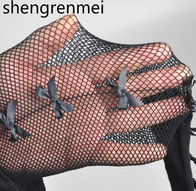 Shengrenmei ажурные колготки с задним швом женские колготки женские чулки прозрачная в крупную сетку чулки Collant женские колготки с бантами