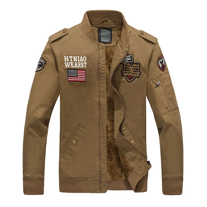 fleece khaki Зимние мужские куртки со стоячим воротником, военная утолщенная Хлопковая мужская флисовая повседневная куртка, пальто, Мужская брендовая одежда 4XL BF2502 - Цвет: fleece khaki