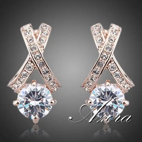 AZORA X Element розовое золото Stellux Австрийский Кристалл Uique Дизайн 2ct CZ серьги-гвоздики TE0073