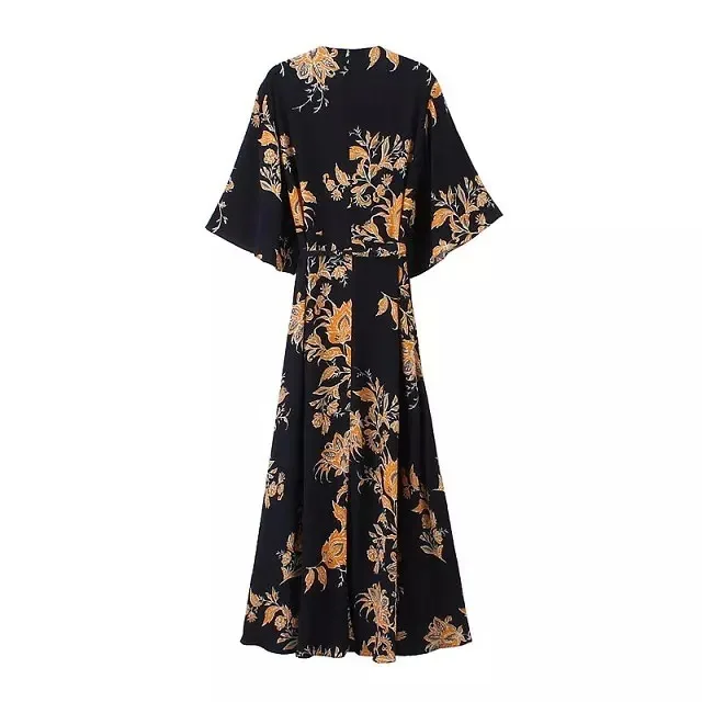 Платье с цветочным принтом винтажное длинное плиссированное платье треугольным