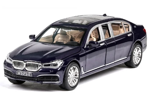 Темно-синий Высокая имитация 1:24 760LI, удлиненная модель автомобиля из сплава, звуковой светильник, модель автомобиля, игрушки для детей, подарки - Цвет: Темно-синий