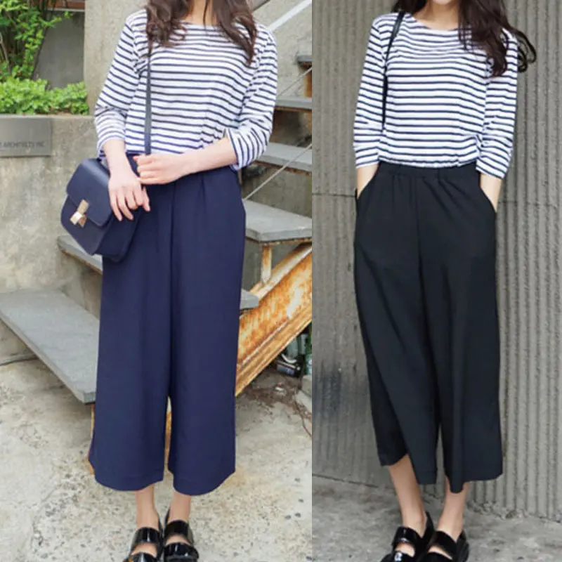 Брюки женские шифоновые с широкими штанинами и карманами модные однотонные