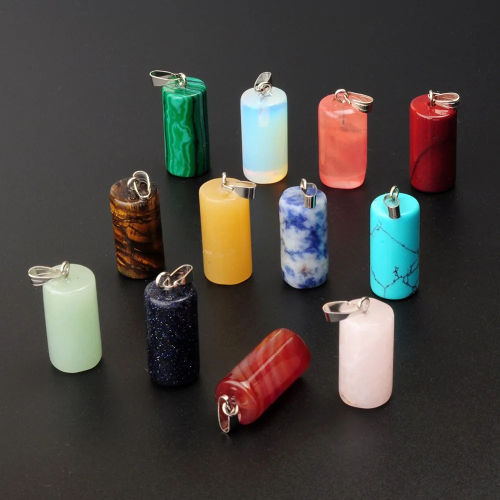 

24pcs/lot Created Natural Loose Beads Mini Hand Carved Crystal Tube Cylinder Healing Point Chakra Pendulum Charms Pendant Free