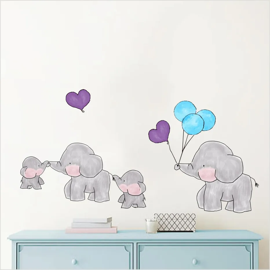 Цветные настенные наклейки в горошек со слоном для детей декор стен спальни