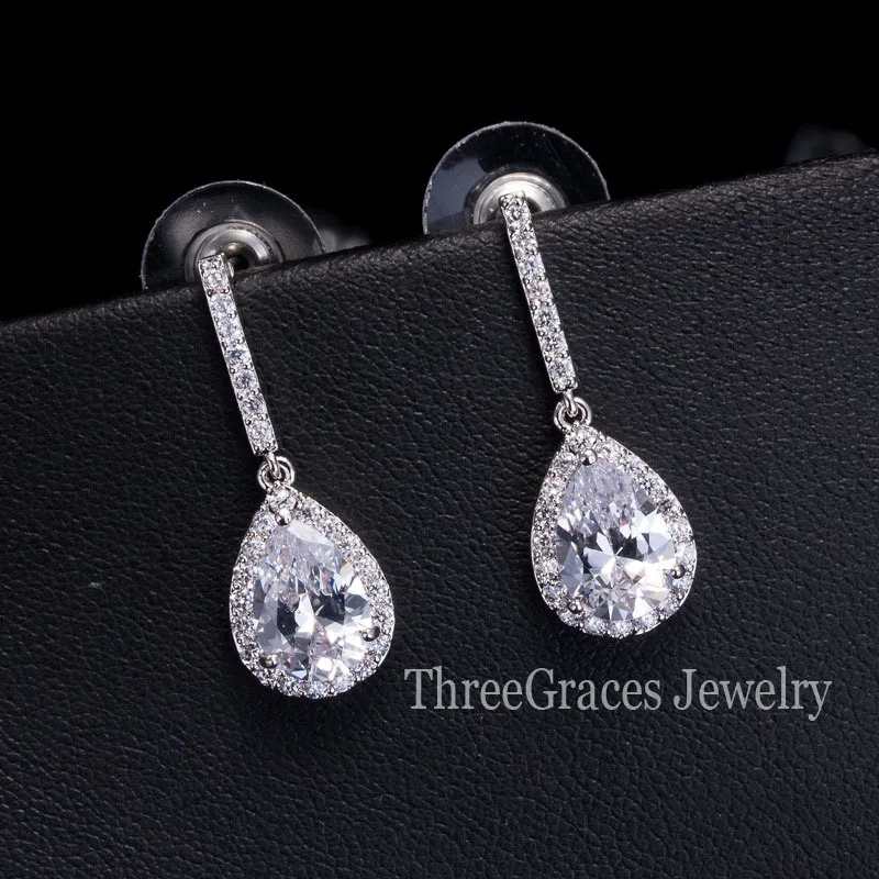 Женские серьги-подвески ThreeGraces белые золотые высокое качество с фианитом модные