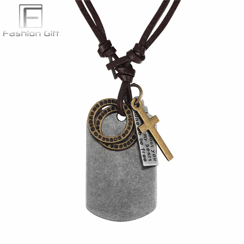 Military Dog-Tag Fgifter, военная собачья бирка, ожерелье для мужчин, крутые армейские украшения, регулируемый кожаный чокер с цепочкой, мужское ожерелье s - Окраска металла: Military Dog-Tag