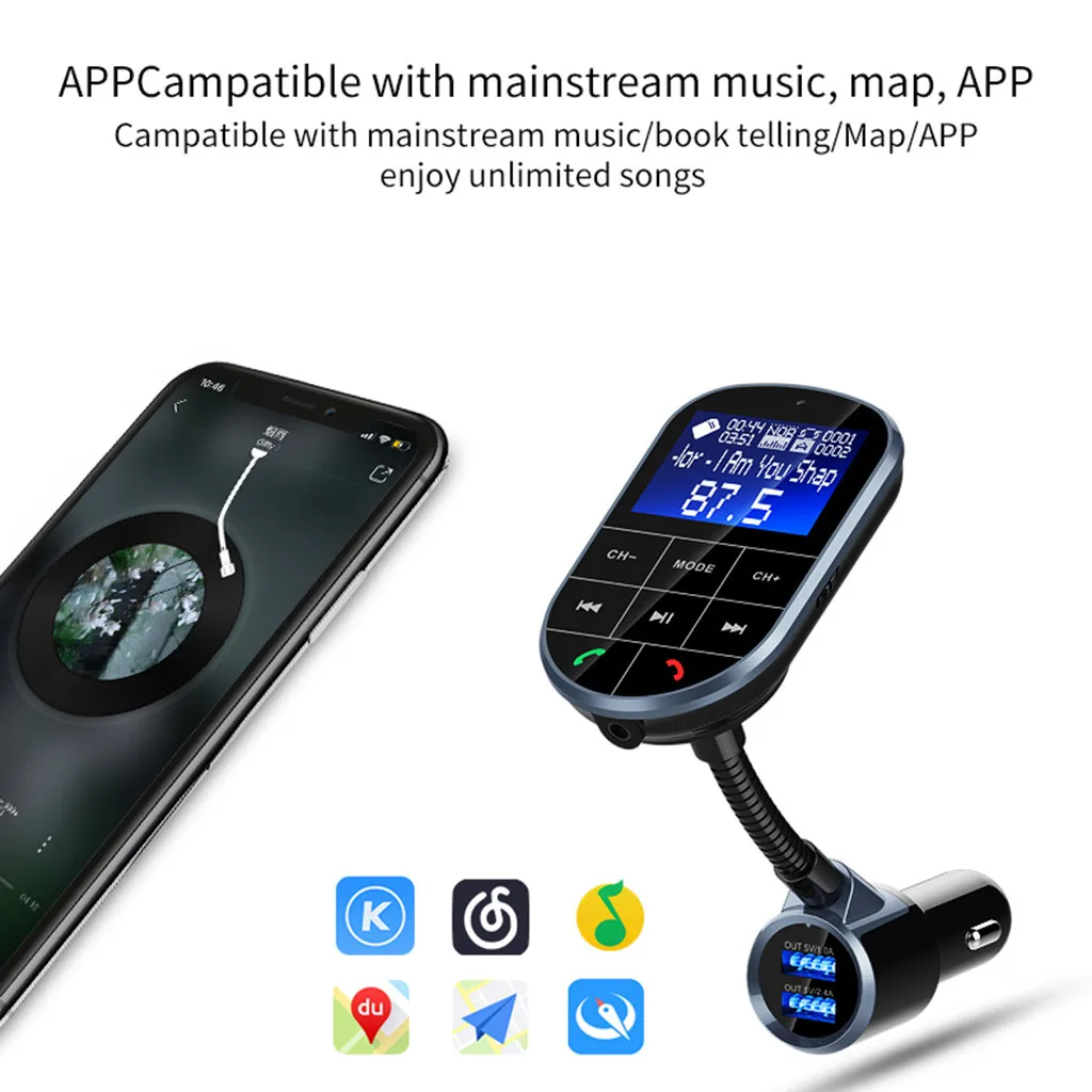 Автомобильный комплект Bluetooth, fm-передатчик, mp3-плеер, Автомобильный дисплей X, Bluetooth, двойной порт, USB, AUX, аудио вход, TF карта, автомобильный fm-передатчик