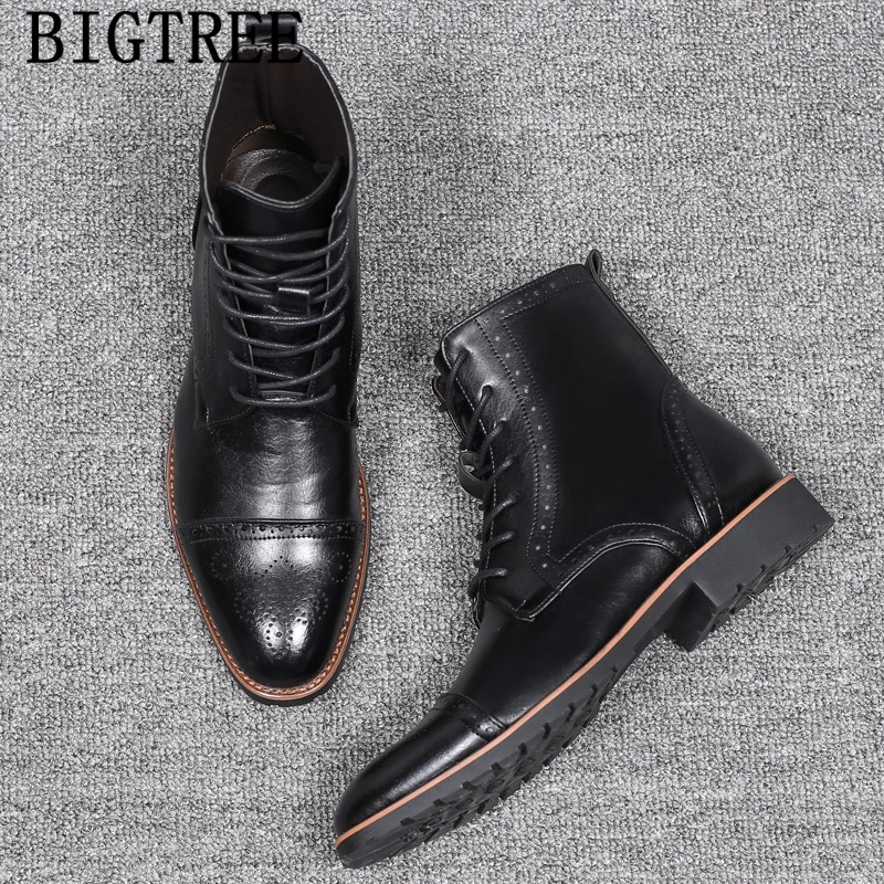 Кожаные ботинки Мужская обувь кожаная Броги мужские ботильоны военные