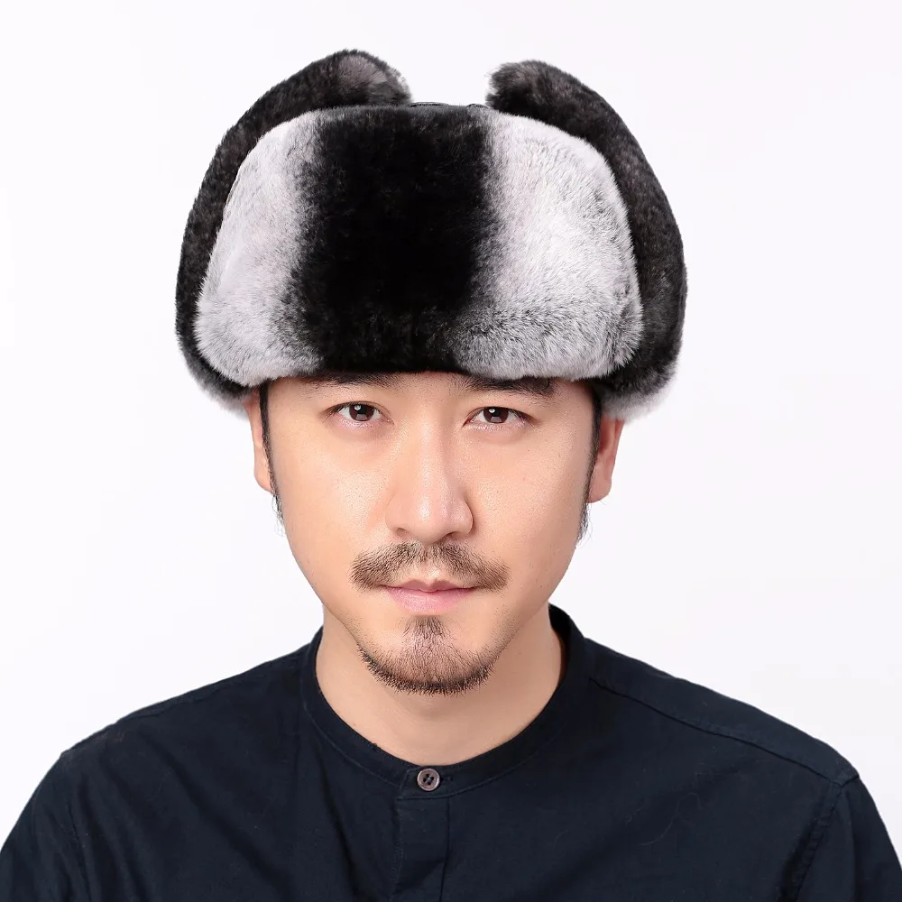 Valpeak зима маска куртка бомбер шляпа мужской реального кролика рекс меховая шапка