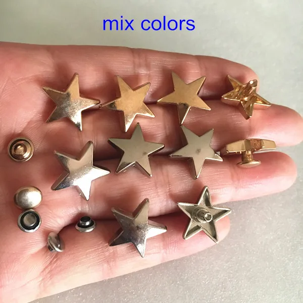 mix colors 60 компл. Толстая звезда запонка заклепка, 15 мм розовое золото, серебро, плоское лицо звезда конусные Заклепки Шпильки, ремесла, кожевенное ремесло DIY заклепки - Цвет: mix colors