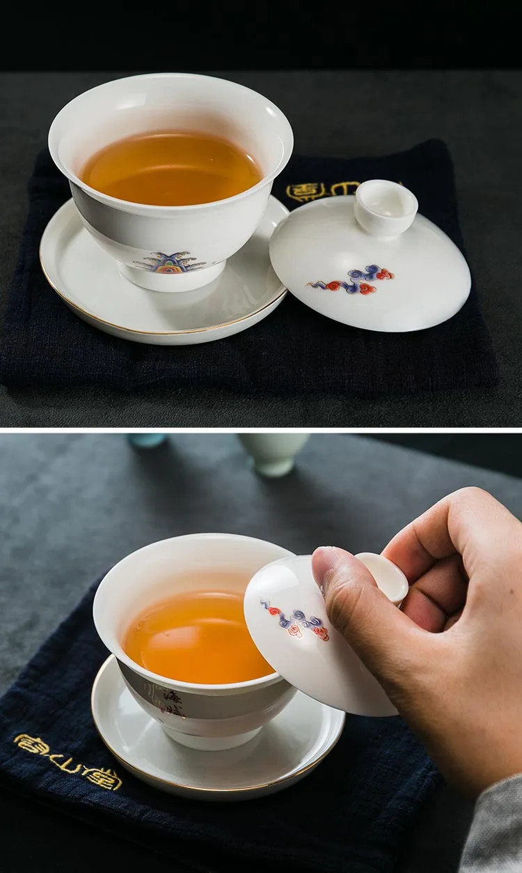 100 мл белая фарфоровая красочная чайная чаша Gaiwan с крышкой и блюдцем, набор чайных церемоний, посуда для напитков, чайная посуда, чайник, Декор, ремесла